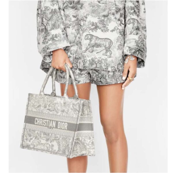 Dior Unisex Small Dior Book Tote Grey Toile De Jouy Embroidery (1)