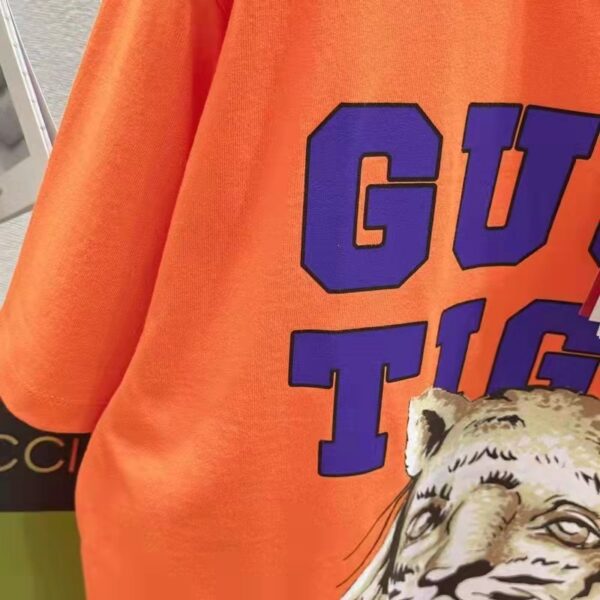 Gucci GG Men Gucci Tiger Cotton T-Shirt Orange Jersey Crewneck (10)