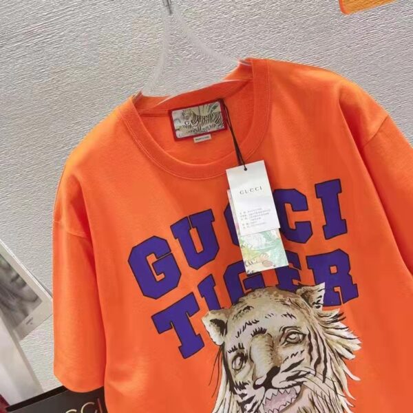 Gucci GG Men Gucci Tiger Cotton T-Shirt Orange Jersey Crewneck (12)