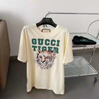 Gucci GG Men Gucci Tiger Cotton T-Shirt White Cotton Jersey Crewneck (5)