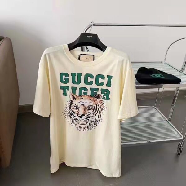 Gucci GG Men Gucci Tiger Cotton T-Shirt White Cotton Jersey Crewneck (4)