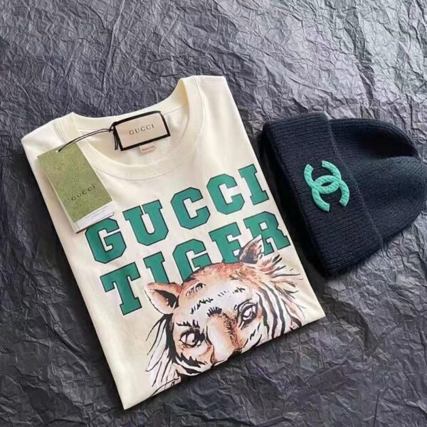 Gucci GG Men Gucci Tiger Cotton T-Shirt White Cotton Jersey Crewneck (6)