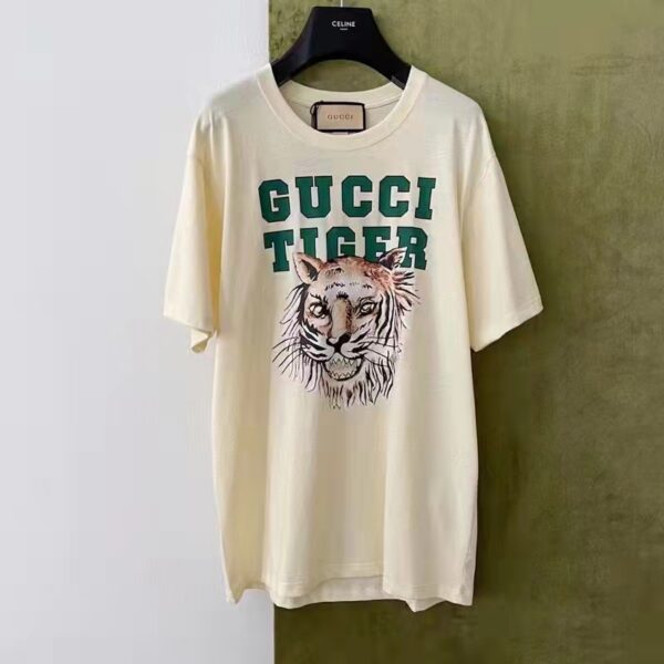 Gucci GG Men Gucci Tiger Cotton T-Shirt White Cotton Jersey Crewneck (7)
