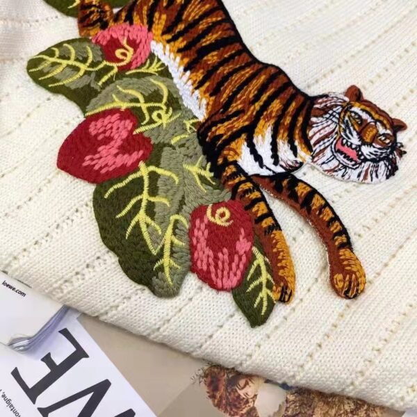Gucci GG Men Gucci Tiger Knit Sweater Patch Wool Cotton Tiger Flower (1)