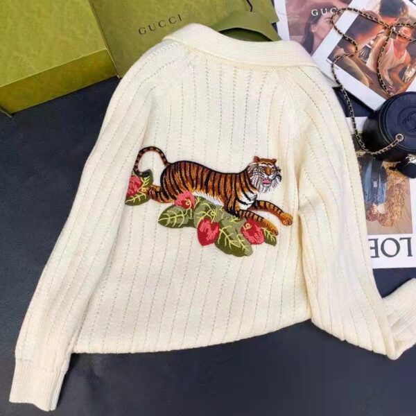 Gucci GG Men Gucci Tiger Knit Sweater Patch Wool Cotton Tiger Flower (4)