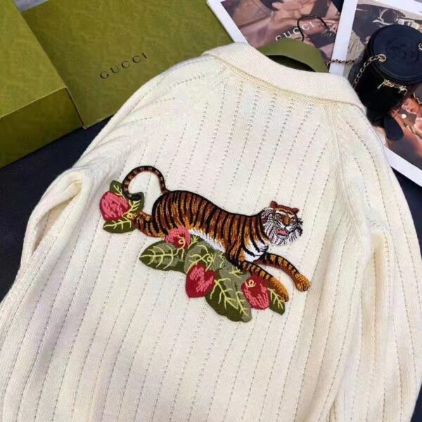 Gucci GG Men Gucci Tiger Knit Sweater Patch Wool Cotton Tiger Flower (5)