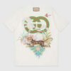 Gucci GG Men Tiger Flower Interlocking G T-Shirt Off-White Cotton Jersey Crewneck Oversize Fit
