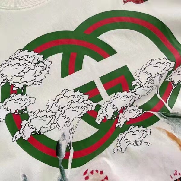 Gucci GG Men Tiger Flower Interlocking G T-Shirt Off-White Cotton Jersey Crewneck Oversize Fit (4)