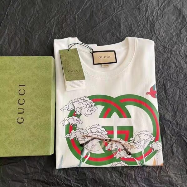 Gucci GG Men Tiger Flower Interlocking G T-Shirt Off-White Cotton Jersey Crewneck Oversize Fit (8)