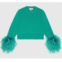 Gucci GG Women Detachable Feathers Wool Sweater Double G Embroidery Crewneck (1)