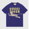 Gucci GG Women Gucci Tiger Cotton T-Shirt Blue Cotton Jersey Crewneck