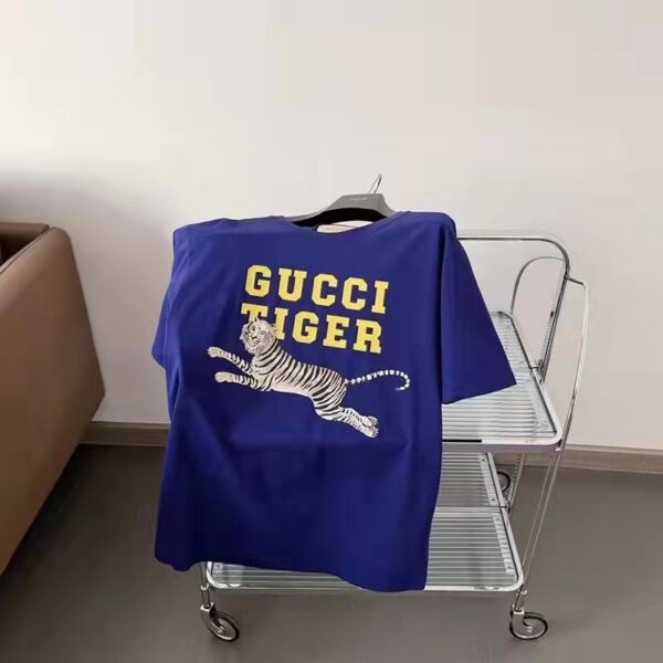 Gucci GG Women Gucci Tiger Cotton T-Shirt Blue Cotton Jersey Crewneck (13)