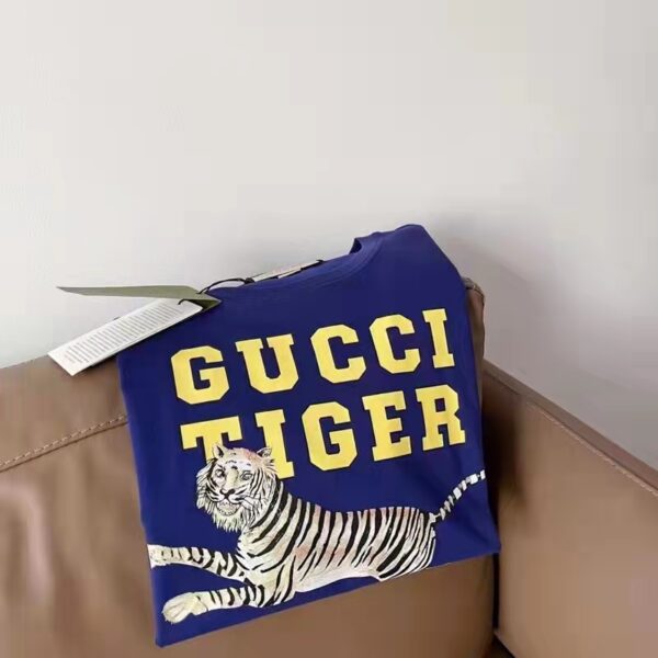 Gucci GG Women Gucci Tiger Cotton T-Shirt Blue Cotton Jersey Crewneck (15)