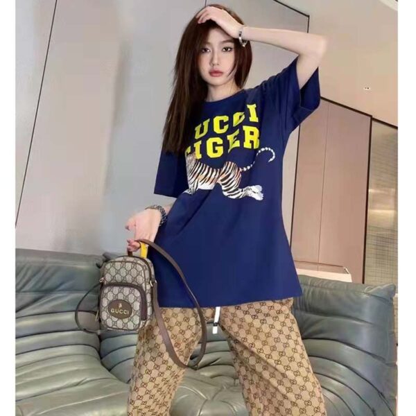 Gucci GG Women Gucci Tiger Cotton T-Shirt Blue Cotton Jersey Crewneck (16)