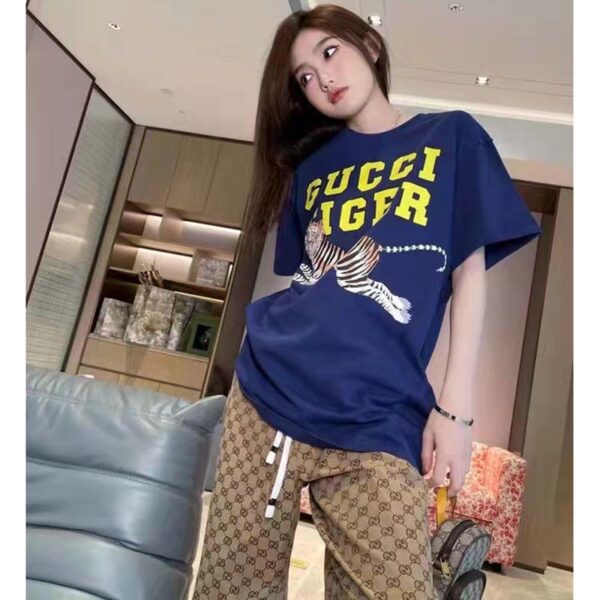 Gucci GG Women Gucci Tiger Cotton T-Shirt Blue Cotton Jersey Crewneck (18)