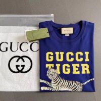 Gucci GG Women Gucci Tiger Cotton T-Shirt Blue Cotton Jersey Crewneck (12)