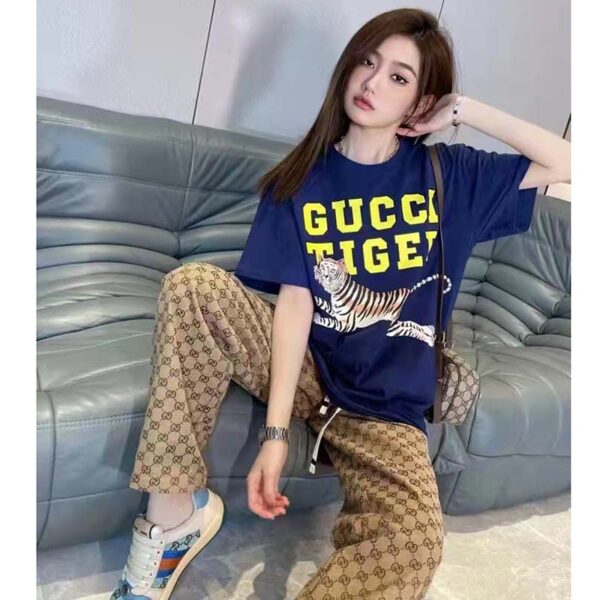 Gucci GG Women Gucci Tiger Cotton T-Shirt Blue Cotton Jersey Crewneck (3)
