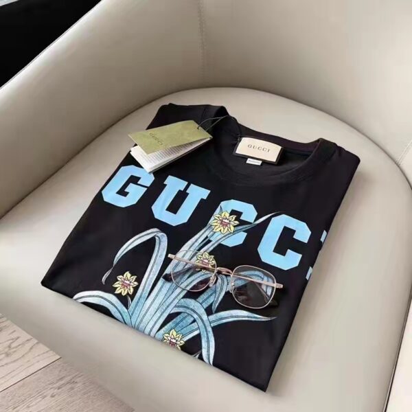 Gucci GG Women Gucci Tiger Flower T-shirt Black Cotton Jersey Crewneck Oversize Fit (7)