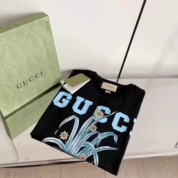 Gucci GG Women Gucci Tiger Flower T-shirt Black Cotton Jersey Crewneck Oversize Fit (8)