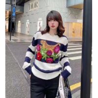 Gucci GG Men Gucci Tiger Wool Sweater Embroidery Tiger Flower Crewneck (8)