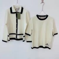Gucci GG Women Wool GG Piquet Jacquard Polo Shirt Interlocking G Embroidery (10)