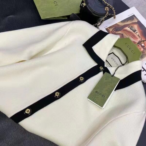 Gucci GG Women Wool GG Piquet Jacquard Polo Shirt Interlocking G Embroidery (7)