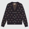 Gucci Women GG Knit Cashmere Jacquard Cardigan Blue Beige Long Sleeves V-Neck