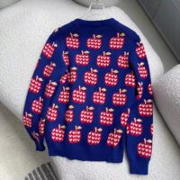 Gucci Men GG Les Pommes Cotton Cardigan Dark Blue Red Apple Knit Cotton Jacquard (2)