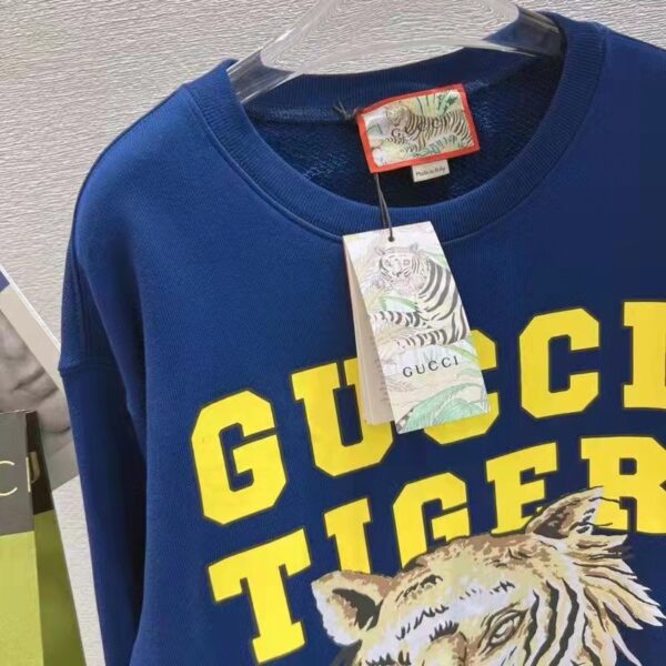 Gucci Men GG Tiger Cotton Sweatshirt Blue Felted Jersey Crewneck (12)