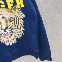 Gucci Men GG Tiger Cotton Sweatshirt Blue Felted Jersey Crewneck