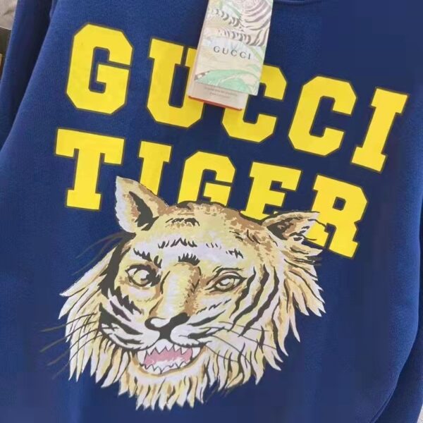 Gucci Men GG Tiger Cotton Sweatshirt Blue Felted Jersey Crewneck (14)