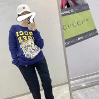 Gucci Men GG Tiger Cotton Sweatshirt Blue Felted Jersey Crewneck