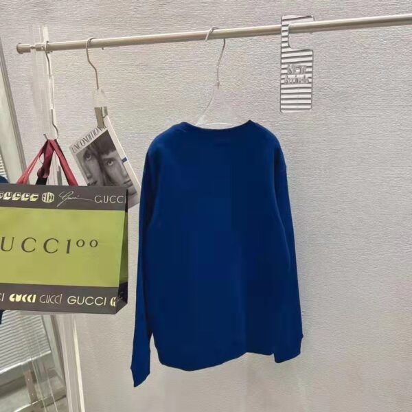 Gucci Men GG Tiger Cotton Sweatshirt Blue Felted Jersey Crewneck (6)