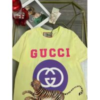 Gucci Men GG Tiger Interlocking G T-Shirt Yellow Cotton Jersey Flower Crewneck Oversize Fit (9)