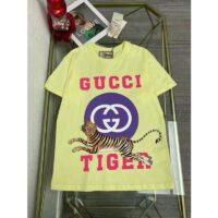 Gucci Men GG Tiger Interlocking G T-Shirt Yellow Cotton Jersey Flower Crewneck Oversize Fit (9)