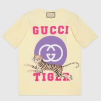 Gucci Men GG Tiger Interlocking G T-Shirt Yellow Cotton Jersey Flower Crewneck Oversize Fit (9)