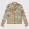 Gucci Men GG Tiger Jacquard Cardigan Gold Green Tiger Flower Extra Fine Lurex Crewneck