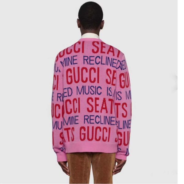 Gucci Men Gucci 100 Wool Sweater Pink Red Knit Wool Crew Neck (3)