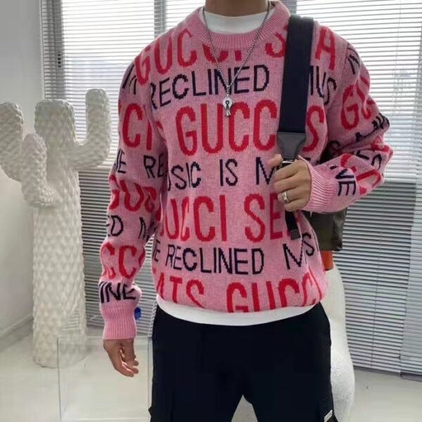 Gucci Men Gucci 100 Wool Sweater Pink Red Knit Wool Crew Neck (5)