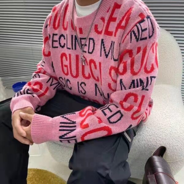 Gucci Men Gucci 100 Wool Sweater Pink Red Knit Wool Crew Neck (6)