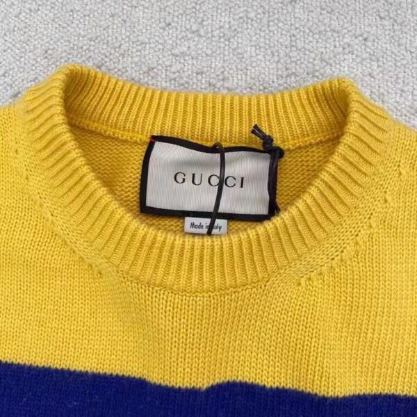 Gucci Men Gucci 100 Wool Sweater Yellow Wool Blue Red Web 100 Intarsia (9)