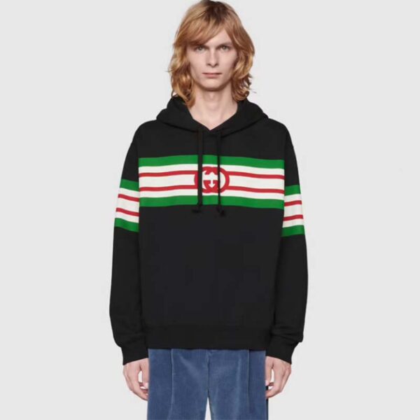 Gucci Men Interlocking G Print Sweatshirt Washed Black Light Felted Cotton Jersey (3)