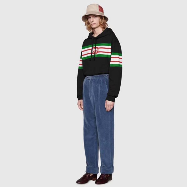 Gucci Men Interlocking G Print Sweatshirt Washed Black Light Felted Cotton Jersey (6)