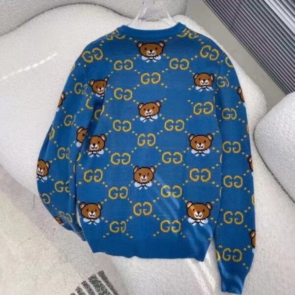 Gucci Men KAI x Gucci GG Jacquard Jumper Dark Blue Teddy Bear Wool Cotton Blend Crewneck (2)