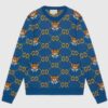 Gucci Men KAI x Gucci GG Jacquard Jumper Dark Blue Teddy Bear Wool Cotton Blend Crewneck