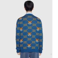 Gucci Men KAI x Gucci GG Jacquard Jumper Dark Blue Teddy Bear Wool Cotton Blend Crewneck