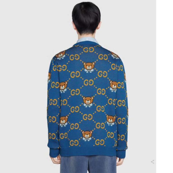 Gucci Men KAI x Gucci GG Jacquard Jumper Dark Blue Teddy Bear Wool Cotton Blend Crewneck (4)