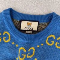 Gucci Men KAI x Gucci GG Jacquard Jumper Dark Blue Teddy Bear Wool Cotton Blend Crewneck