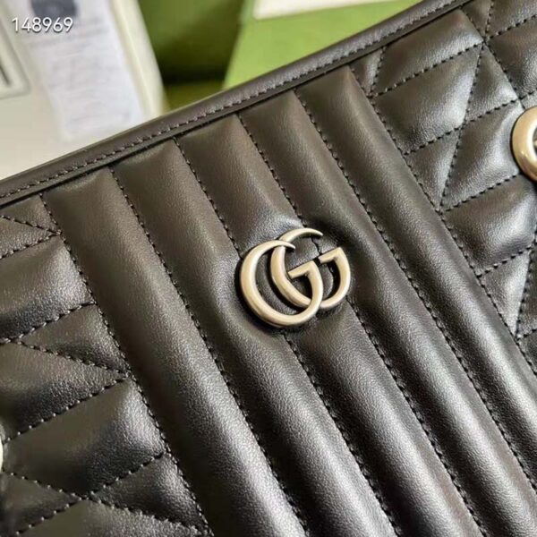 Gucci Unisex GG Marmont Medium Tote Bag Black Matelassé Leather Double G (8)