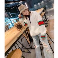 Gucci Women GG Cable Knit Bomber Jacket Off-White Cable Knit Wool (2)